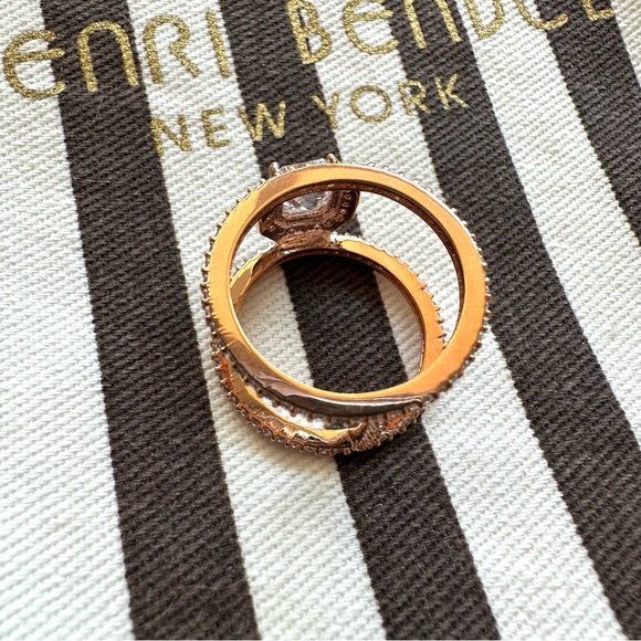 NWOT Henri Bendel Luxe Asscher Cut Pave Rose Gold Tone Harness Ring - Picture 8 of 9